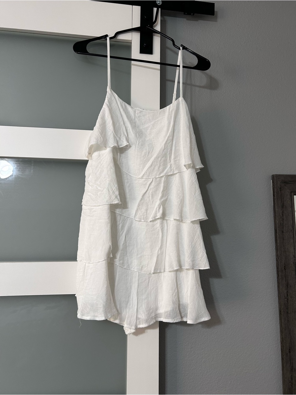 White Tiered Ruffle Spaghetti Strap Dress -